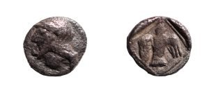 Ionia. Magnesia ad Maeandrum. Archepolis, son of Themistokles, Circa 459 BC. Ar Tetartemorion. Rare.